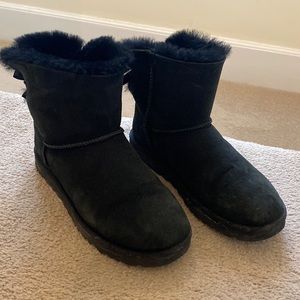 Black Ugg Boots - Short Style with Bow - Size 8